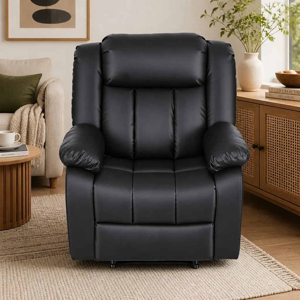Manual Massage Recliner Chair Black Adjustable with USB Ports and Lumbar Heat Function