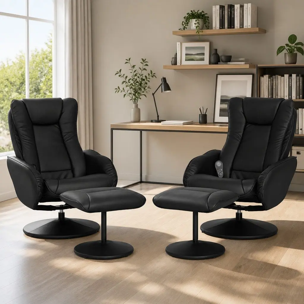 Recliner Chair Black 5-Point Massage Heated Manual Recline