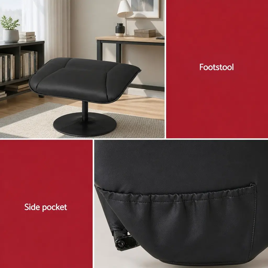 Recliner Chair Black 5-Point Massage Heated Manual Recline