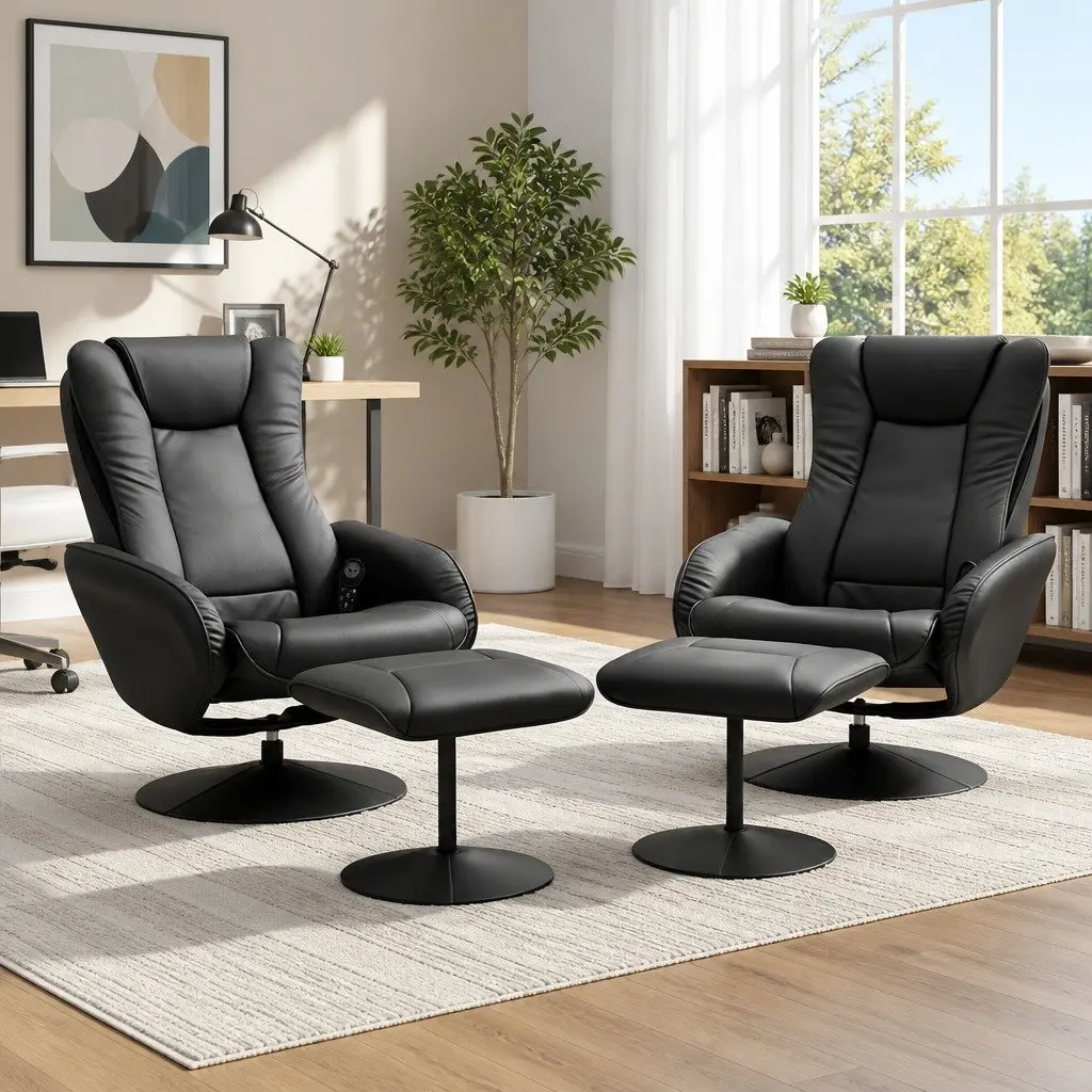 Recliner Chair Black 5-Point Massage Heated Manual Recline