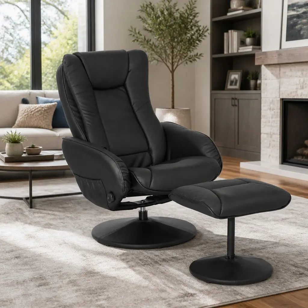 Recliner Chair Black Manual Recline Heated Massage Footrest Ergonomic Comfort