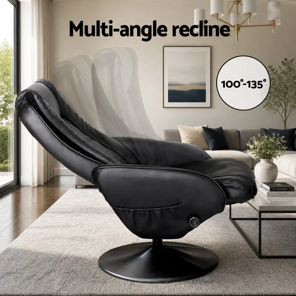 Recliner Chair Black Manual Recline Heated Massage Footrest Ergonomic Comfort