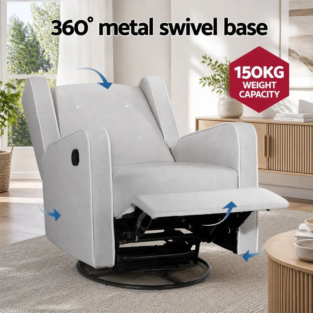 Recliner Armchair Grey 360 Swivel Remote Control Lounge with Footrest