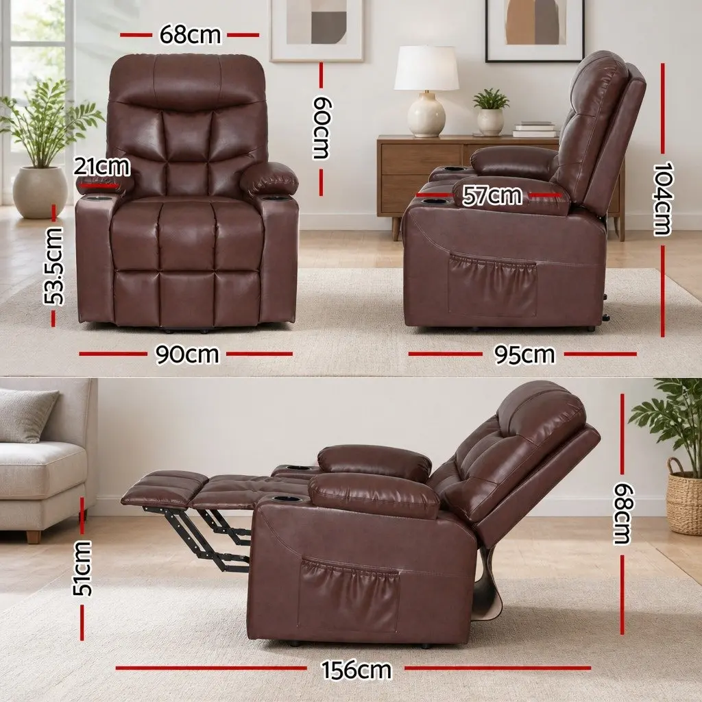 Recliner Chair Brown Lift Assist Heated Massage Lounge Seat Remote Control