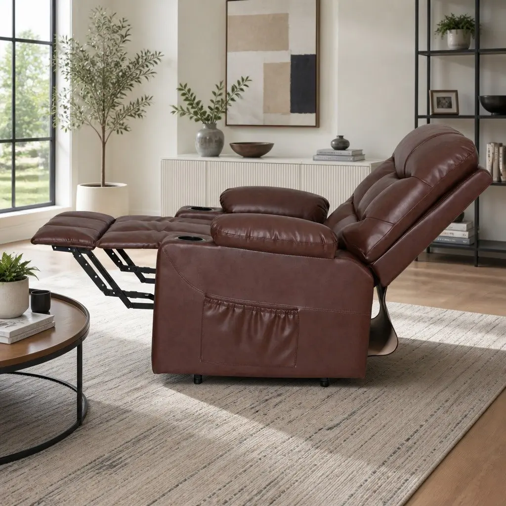 Recliner Chair Brown Lift Assist Heated Massage Lounge Seat Remote Control