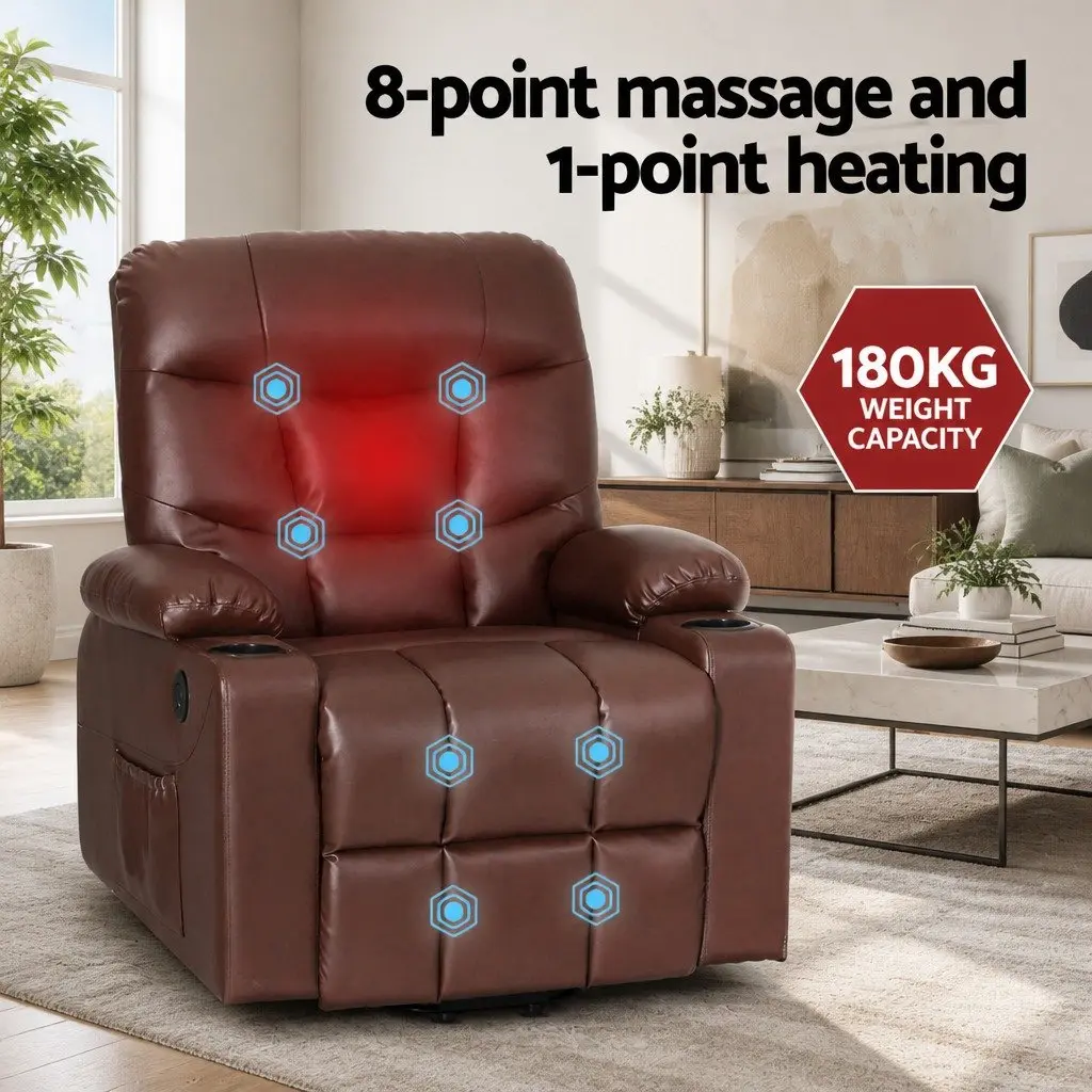 Recliner Chair Brown Lift Assist Heated Massage Lounge Seat Remote Control