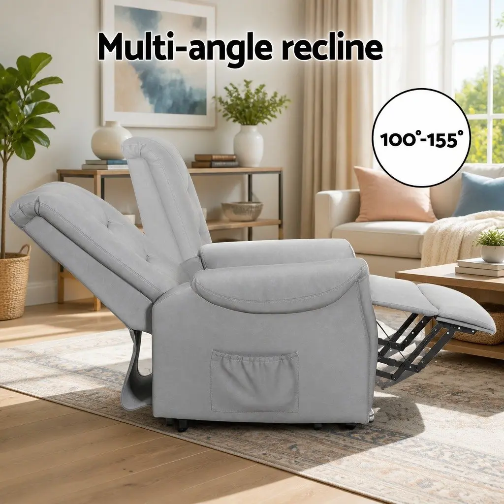 Recliner Chair Grey Lift Assist Remote Control 155 Degree Reclining
