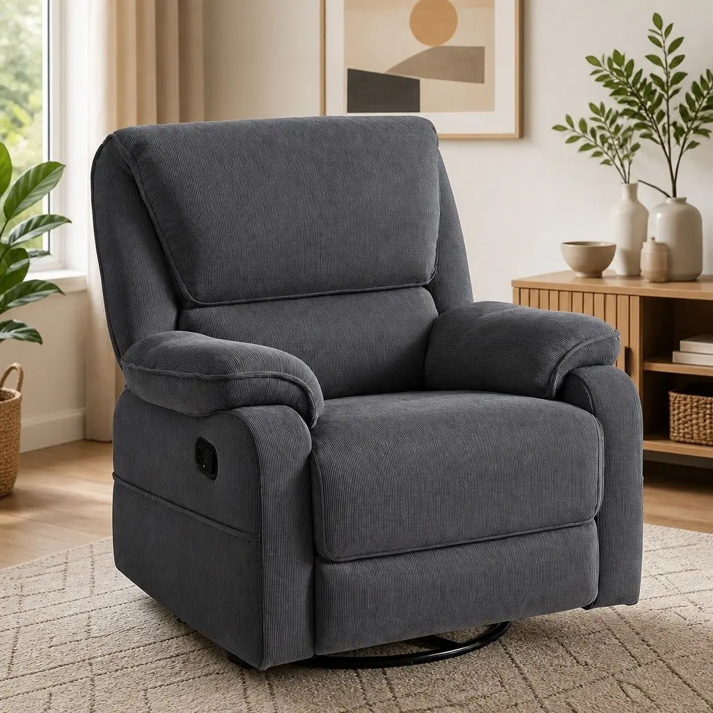 Recliner Chair Grey 360 Swivel Adjustable Recline Heated Massage Armchair