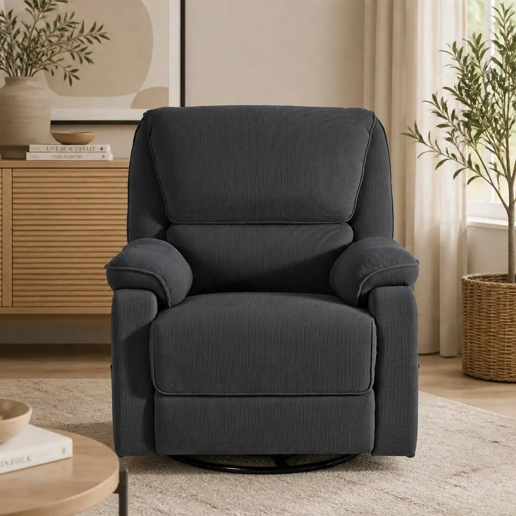 Recliner Chair Grey 360 Swivel Adjustable Recline Heated Massage Armchair