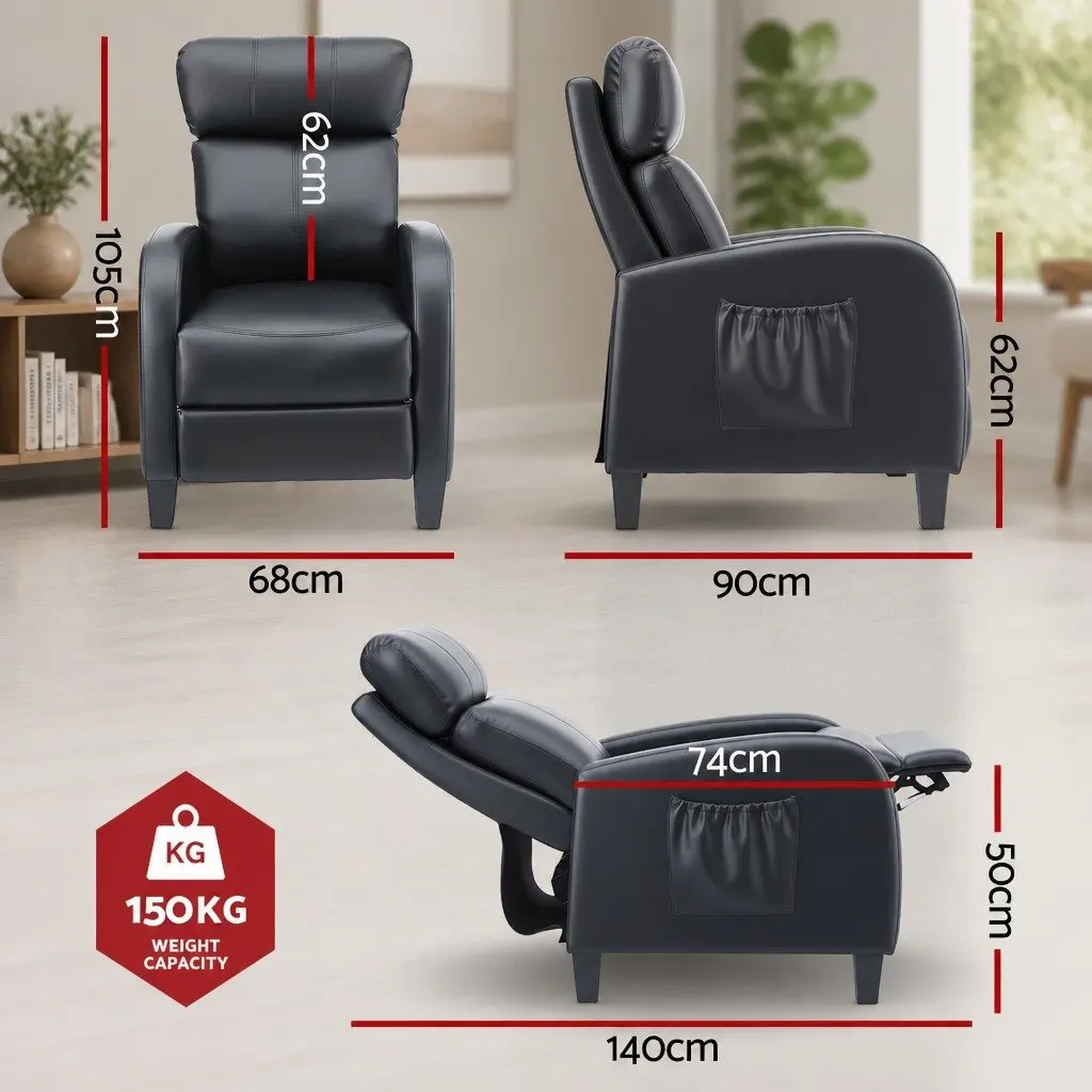 Massage Recliner Chair Black PU Leather Compact 2-Point Heated Massage System