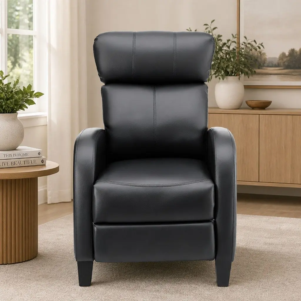 Massage Recliner Chair Black PU Leather Compact 2-Point Heated Massage System