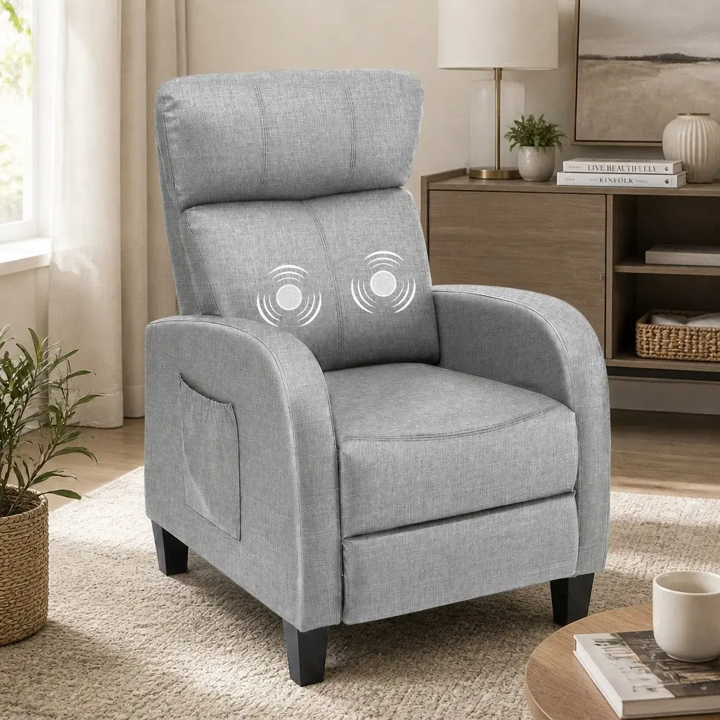 Massage Recliner Chair Grey Fabric Armchair Lounge Sofa Adjustable Recline