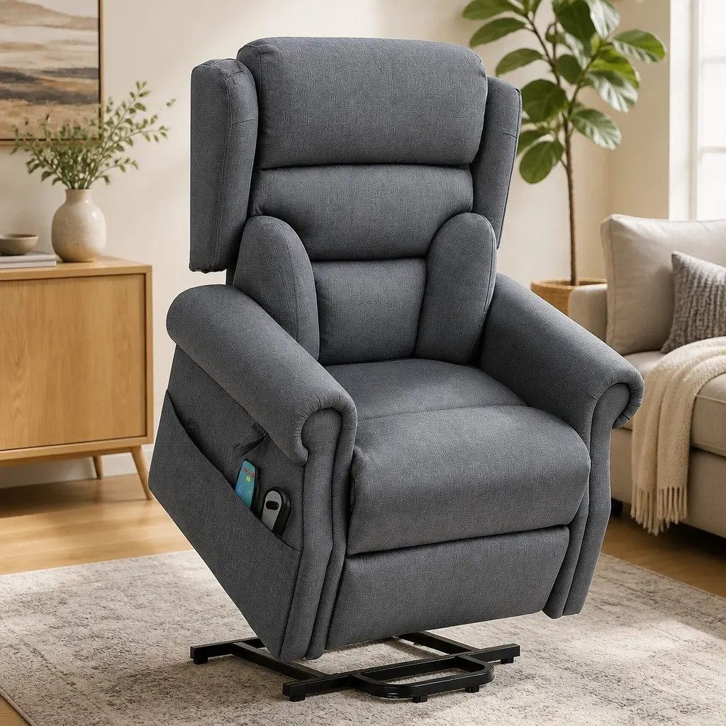 Electric Power Lift Recliner Chair Grey Adjustable Backrest 130 Degrees Heated Massage