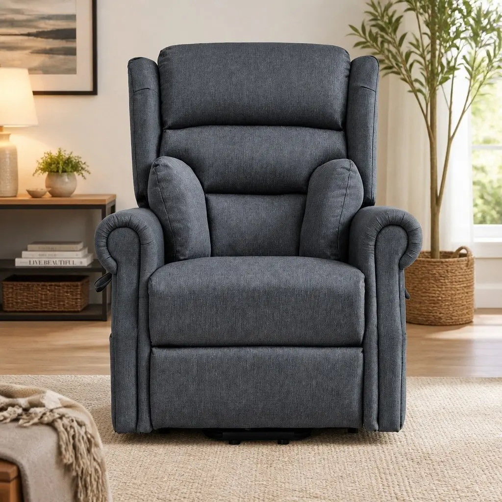 Electric Power Lift Recliner Chair Grey Adjustable Backrest 130 Degrees Heated Massage