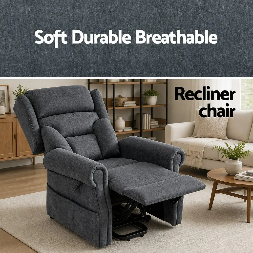 Electric Power Lift Recliner Chair Grey Adjustable Backrest 130 Degrees Heated Massage