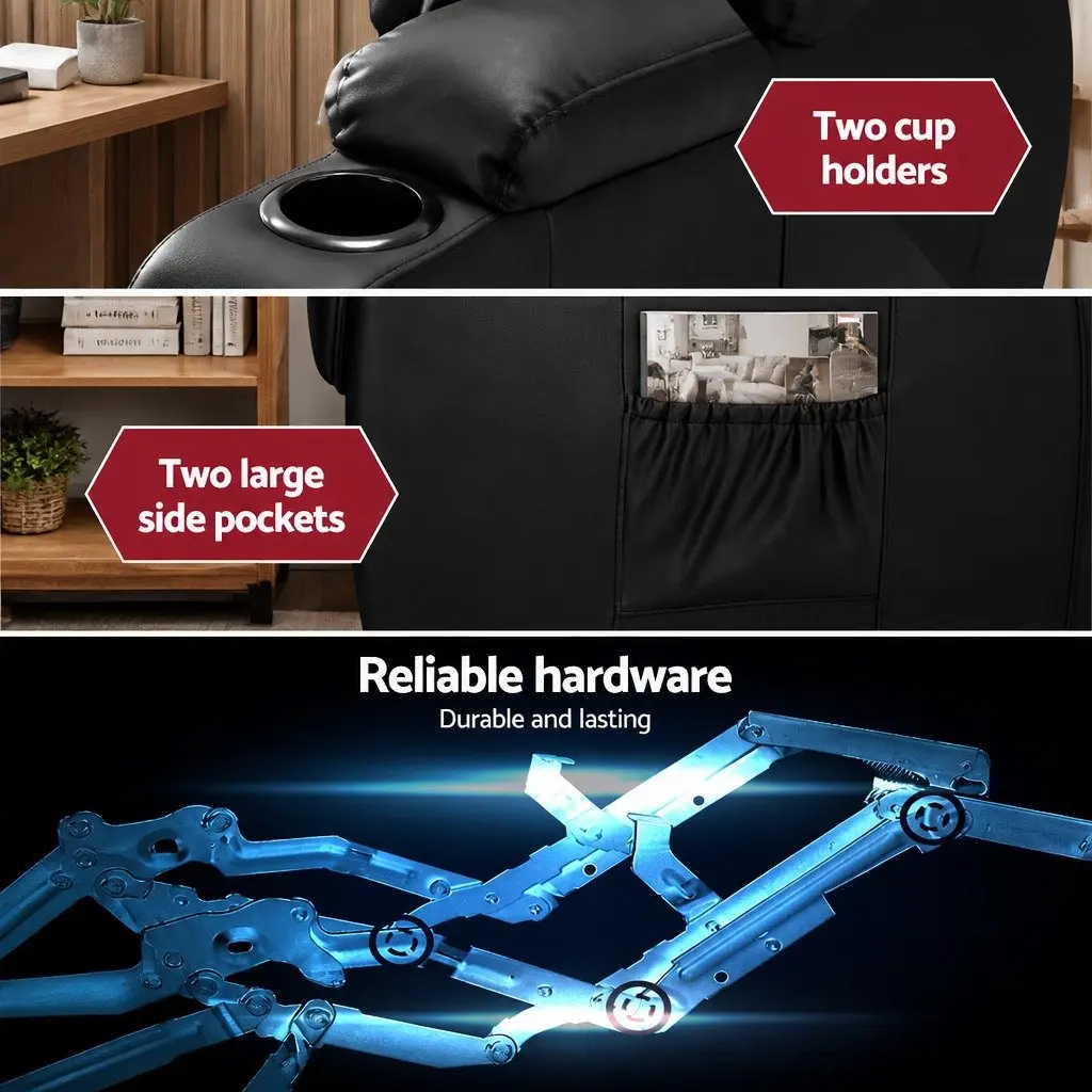Electric Massage Recliner Chair Black Adjustable Heated Faux Leather 8 Point Massage