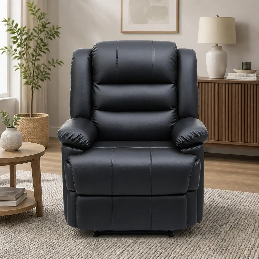 Manual Recliner Chair Black PU Leather 135 Degree Recline Dual 16 Colour LED Lights