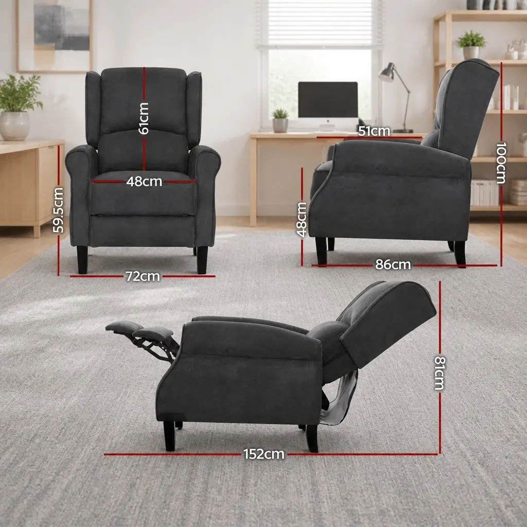 Recliner Chair Adjustable Sofa Lounge Armchair Couch Black Suede Fabric Recline