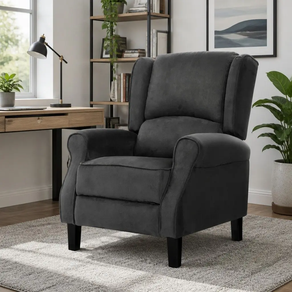 Recliner Chair Adjustable Sofa Lounge Armchair Couch Black Suede Fabric Recline