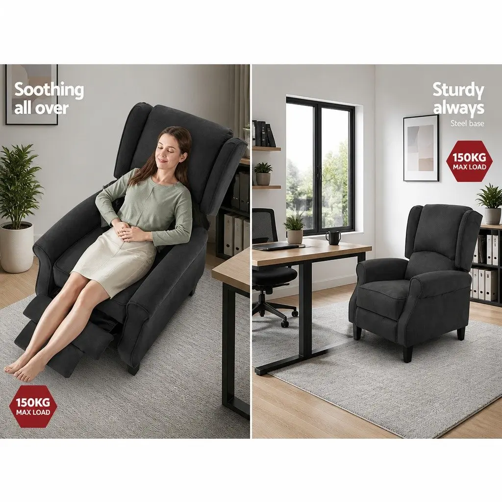 Recliner Chair Adjustable Sofa Lounge Armchair Couch Black Suede Fabric Recline