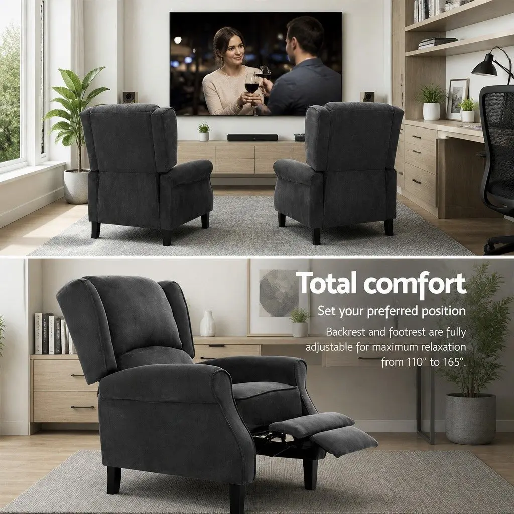 Recliner Chair Adjustable Sofa Lounge Armchair Couch Black Suede Fabric Recline