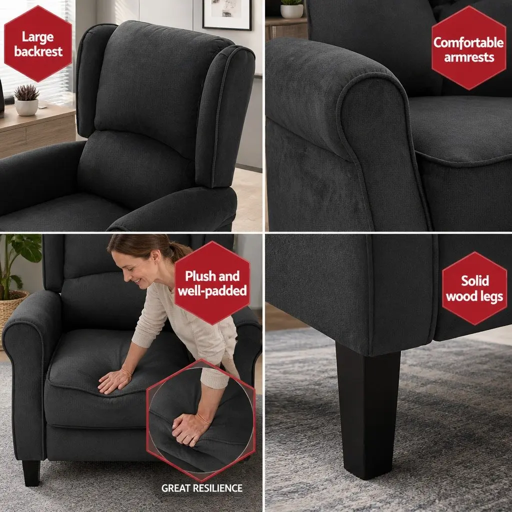 Recliner Chair Adjustable Sofa Lounge Armchair Couch Black Suede Fabric Recline