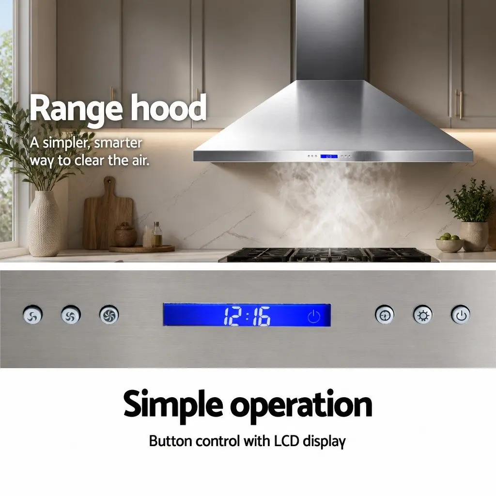 Wall Mount Range Hood Silver 1200mm Stainless Steel Powerful Dual Motors 3000m3/hr Extraction