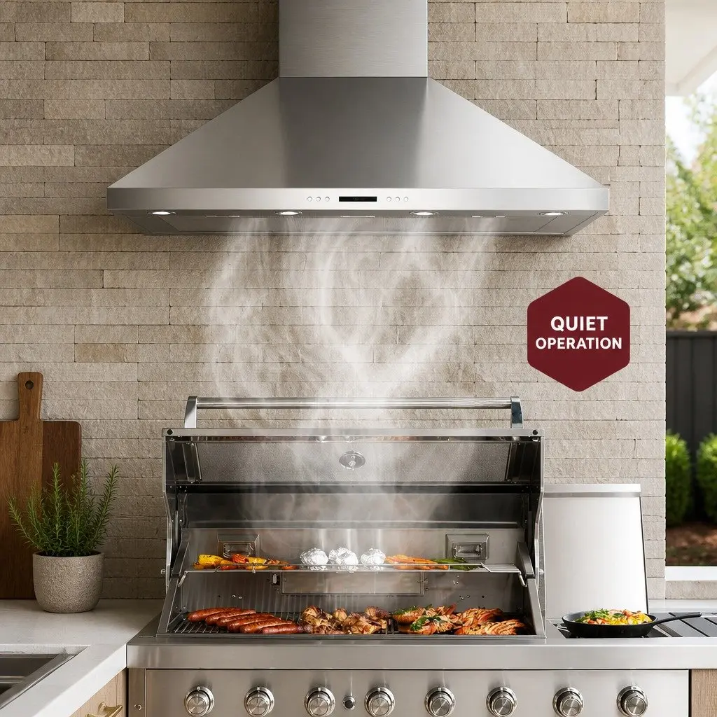 Wall Mount Range Hood Silver 1200mm Stainless Steel Powerful Dual Motors 3000m3/hr Extraction