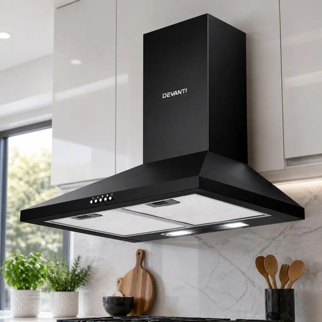 600mm Range Hood Black Wall Mounted Kitchen Extractor Fan 3-Speed High-Performance Motor