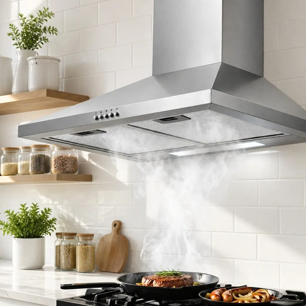 Range Hood Silver 600mm Wall Mounted High-Performance Extraction Fan with Adjustable 3-Speed Settings and Bright LED Lighting