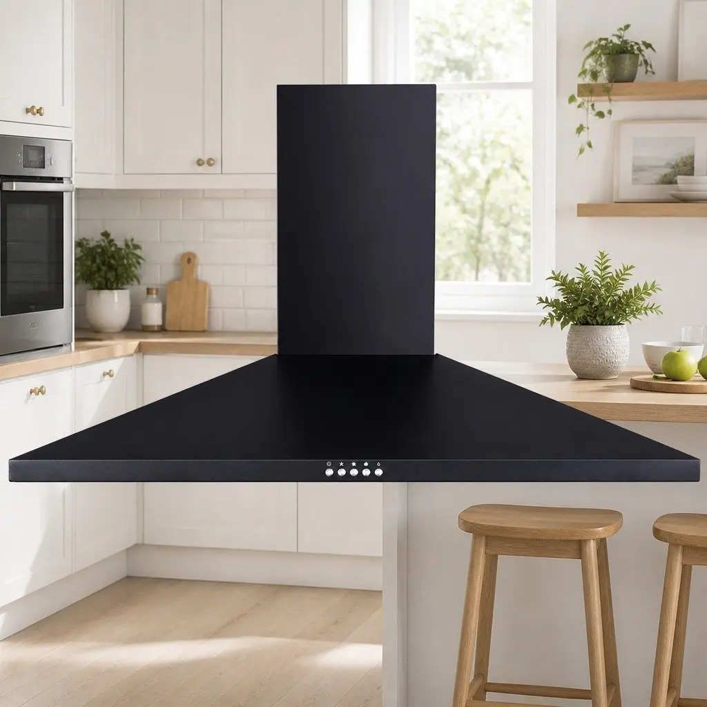 Wall Mounted Range Hood Black 900mm LED Light Adjustable Extraction Speed