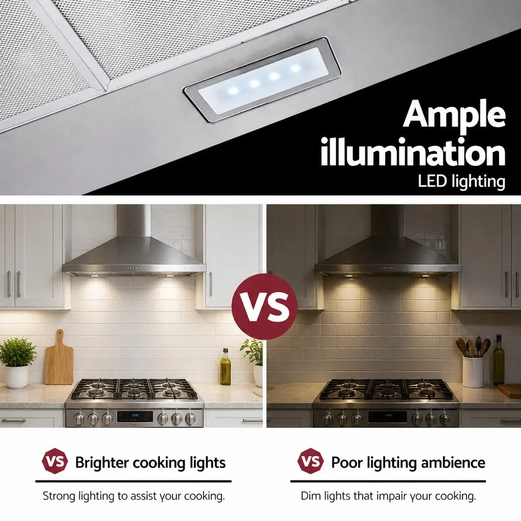 900mm Stainless Steel Range Hood Silver Wall Mounted High-Performance Extractor Fan with 3-Speed Control and LED Lighting