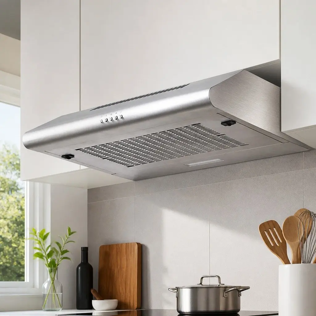 600mm Stainless Steel Range Hood Silver Ducted Recirculated 3-Speed Extraction LED Lighting Removable Aluminium Filter