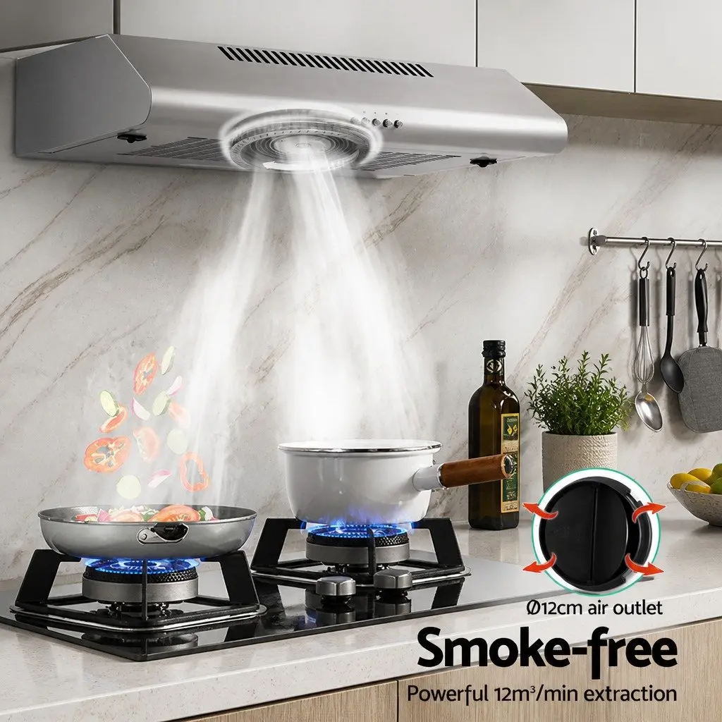 600mm Stainless Steel Range Hood Silver Ducted Recirculated 3-Speed Extraction LED Lighting Removable Aluminium Filter
