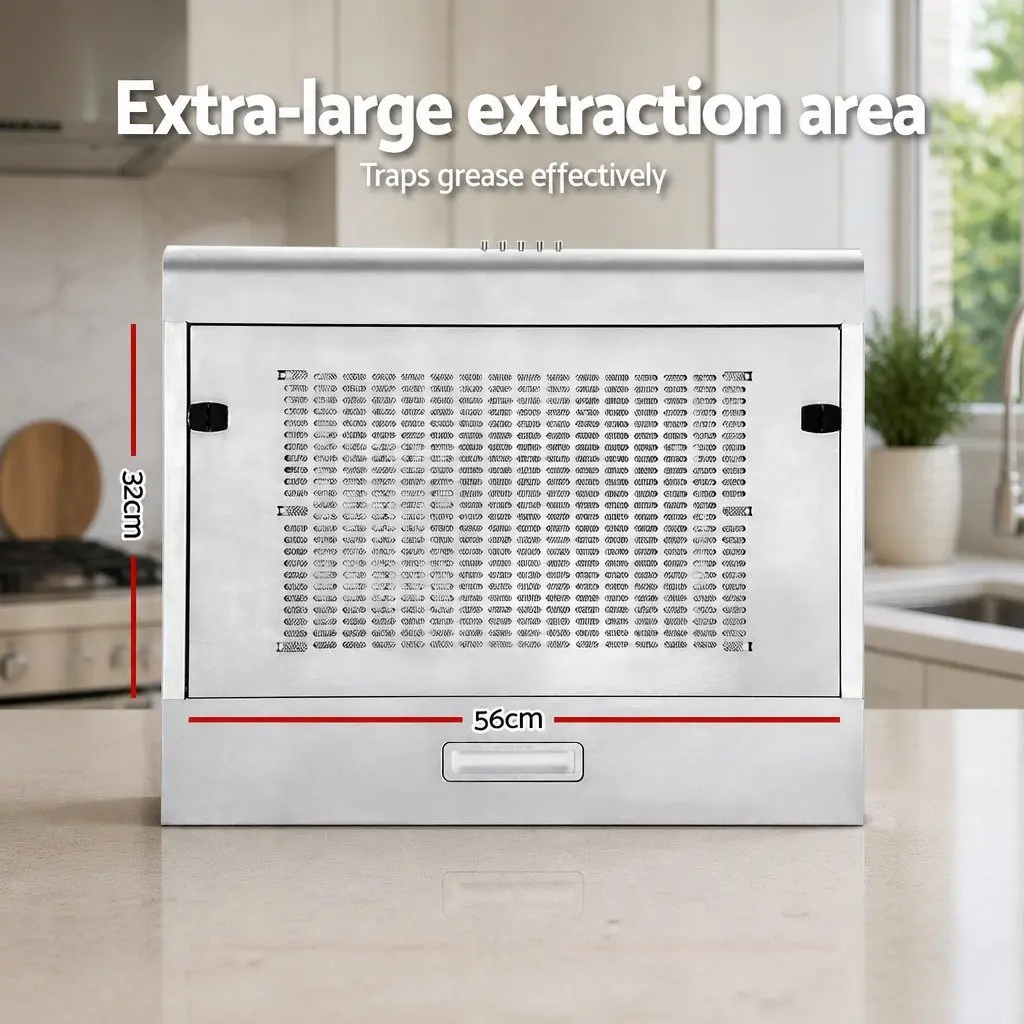 600mm Stainless Steel Range Hood Silver Ducted Recirculated 3-Speed Extraction LED Lighting Removable Aluminium Filter