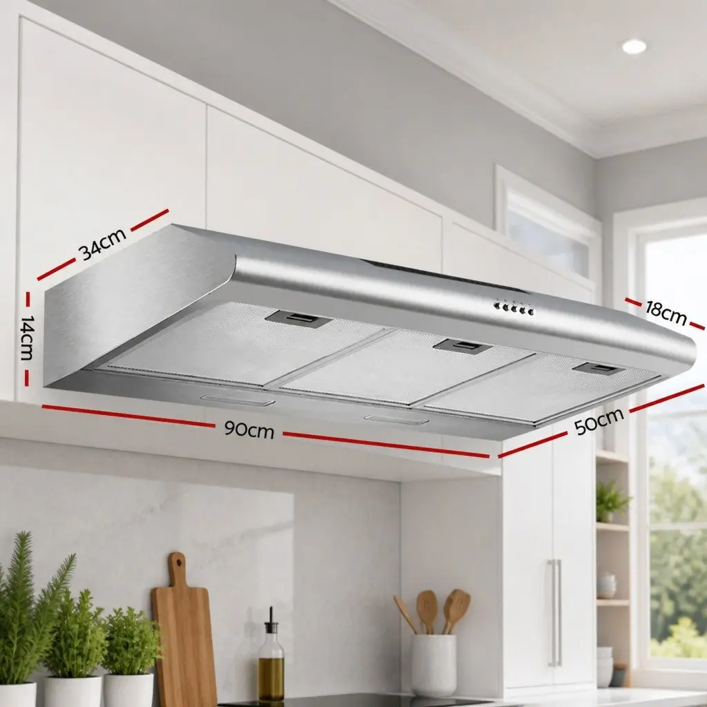 Ducted Range Hood Silver 900mm Stainless Steel 3-Speed Kitchen Extractor Fan