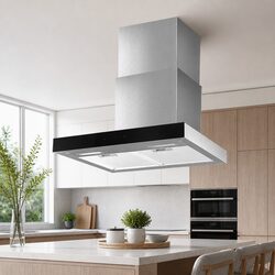 Range Hood 60cm Wall Mounted Black Tempered Glass Kitchen Extractor Fan 3-Speed