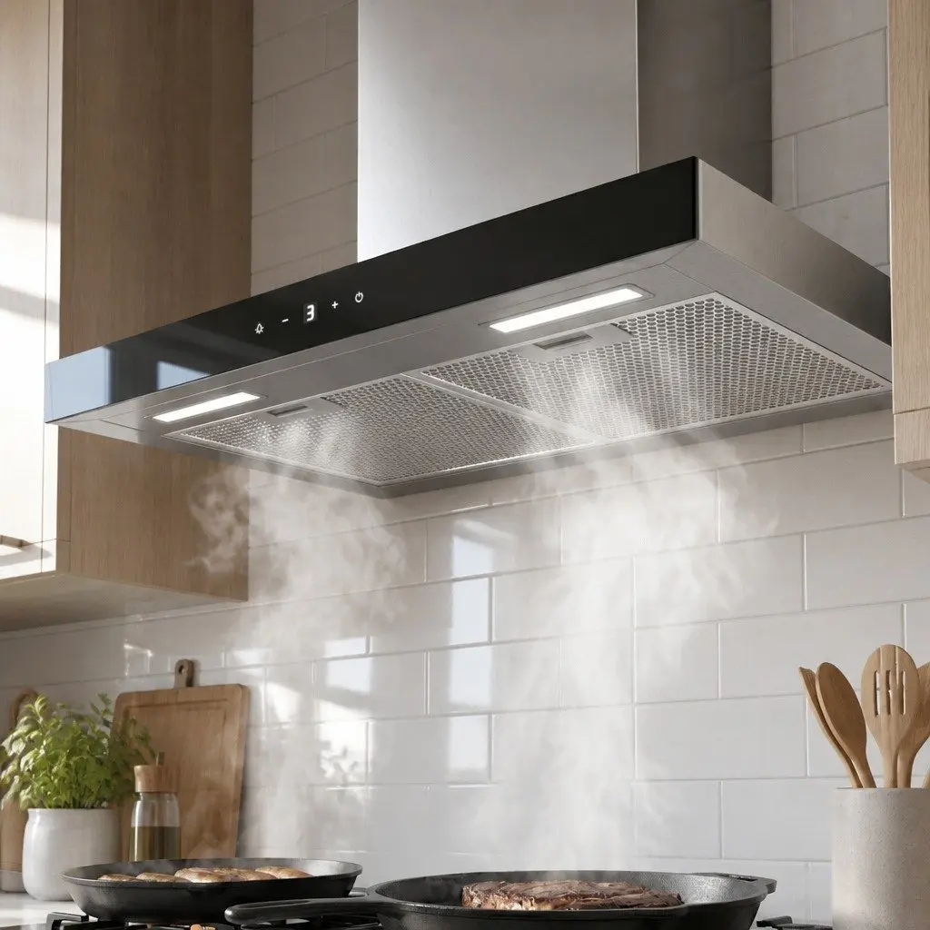 Range Hood Black 60cm Wall Mounted Tempered Glass 3-Speed Kitchen Extractor Fan