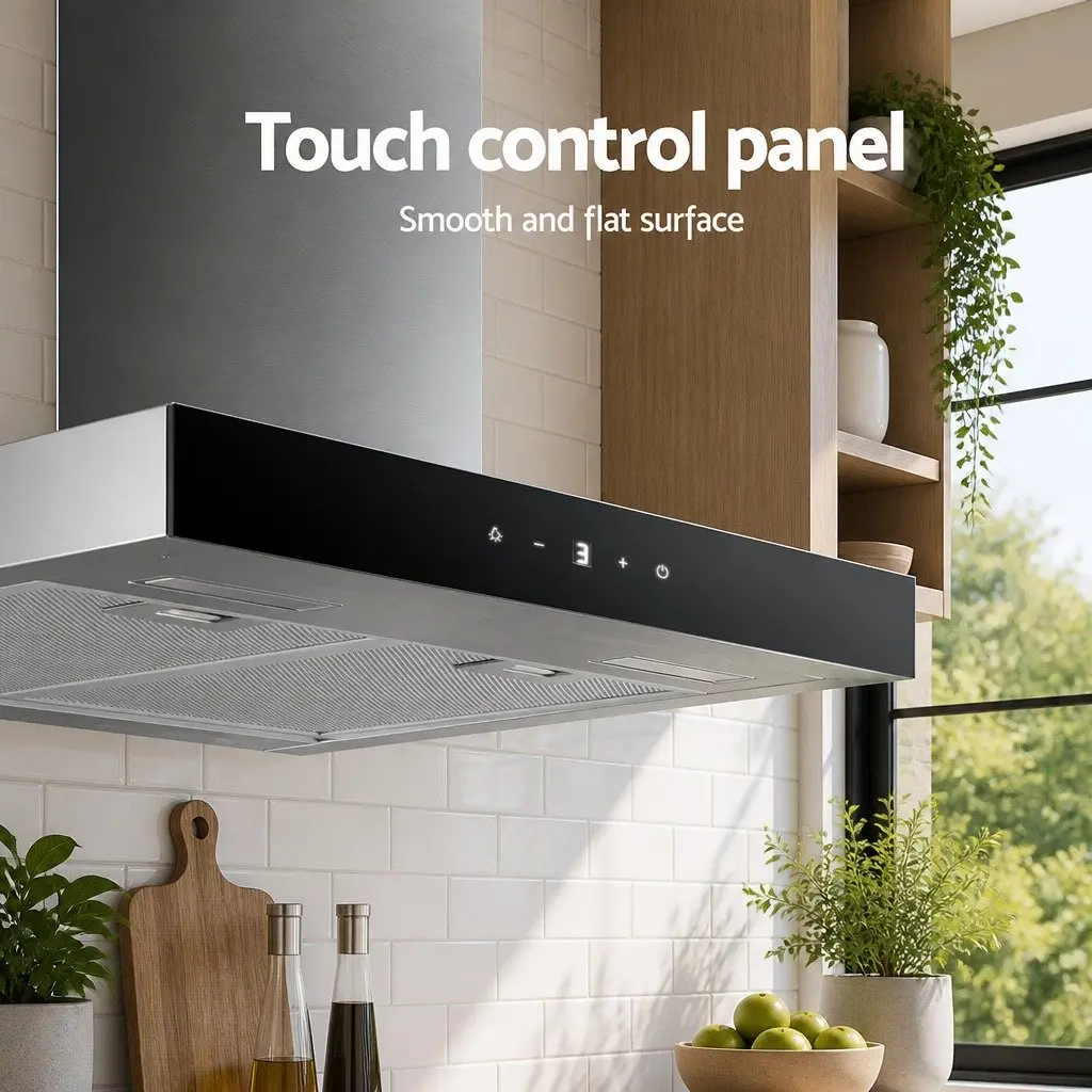 Range Hood Black 60cm Wall Mounted Tempered Glass 3-Speed Kitchen Extractor Fan