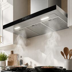 Range Hood 90cm 900mm Wall Mounted Stainless Steel Rangehood Black Glass Kitchen