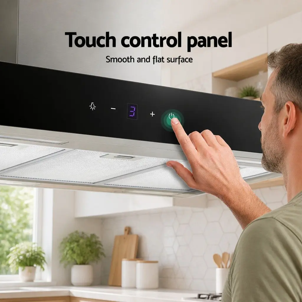 Wall Mounted Range Hood Black 90cm T-Shape High Performance Motor with LED Lights