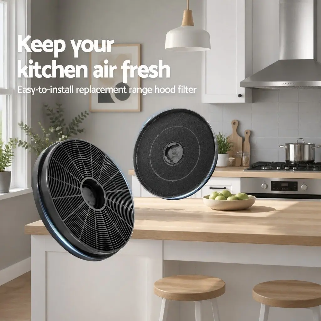 Range Hood Carbon Charcoal Filters Black 17cm Replacement Ductless Kitchen x2