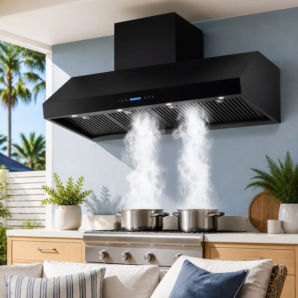 1500mm Range Hood Black Wall-mounted Dual Motor Remote Control Kitchen Extractor