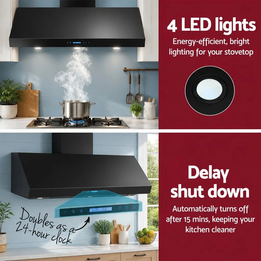 1500mm Range Hood Black Wall-mounted Dual Motor Remote Control Kitchen Extractor
