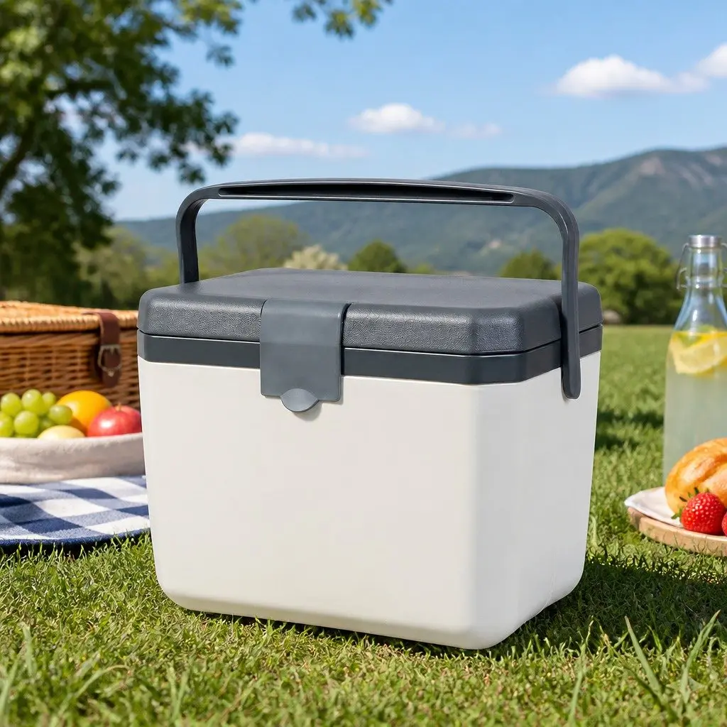 Insulated Cooler Box White Grey 6L Portable Food Storage Waterproof Interior Foldable Handle