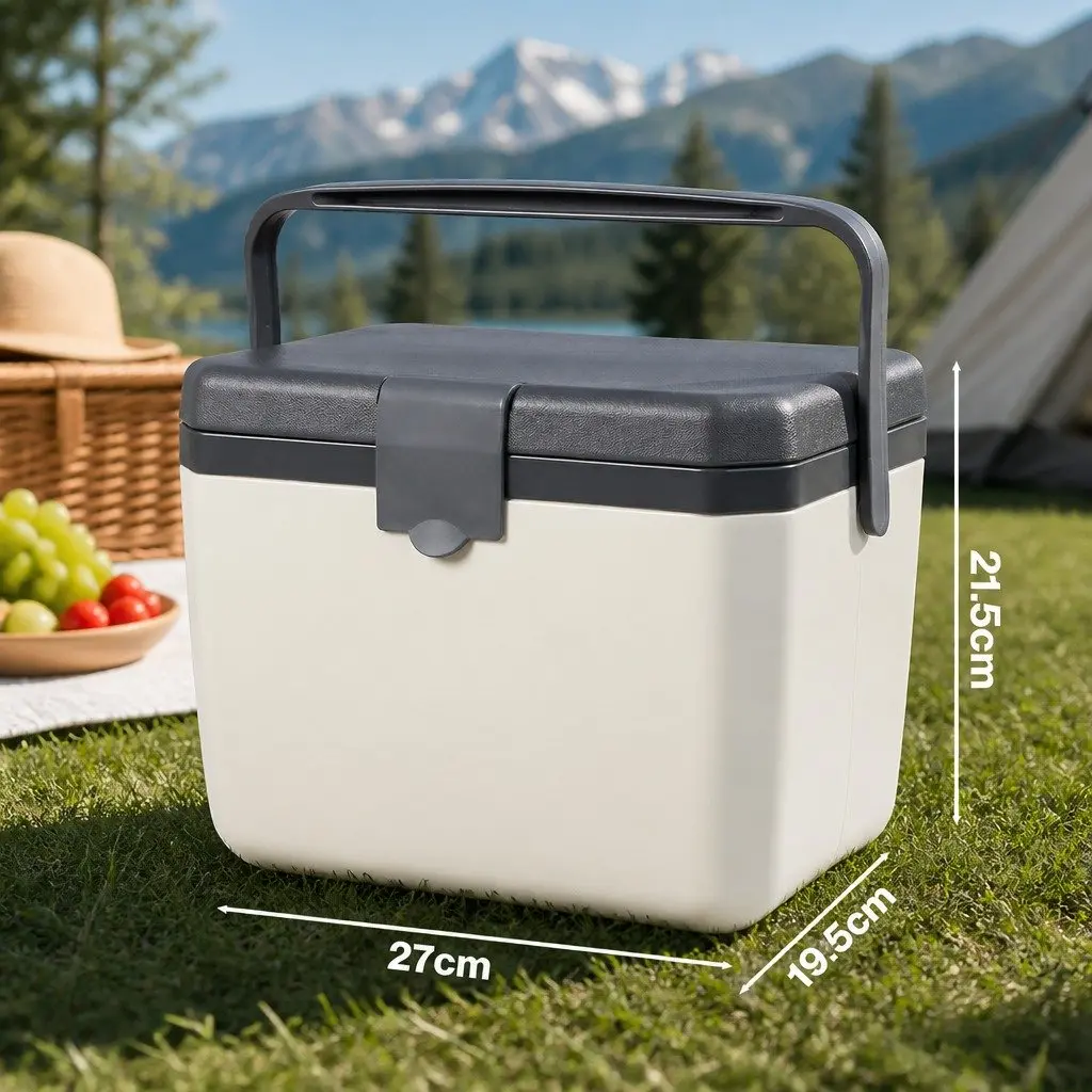 Insulated Cooler Box White Grey 6L Portable Food Storage Waterproof Interior Foldable Handle