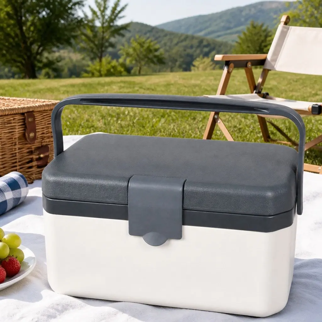 Insulated Cooler Box White Grey 6L Portable Food Storage Waterproof Interior Foldable Handle