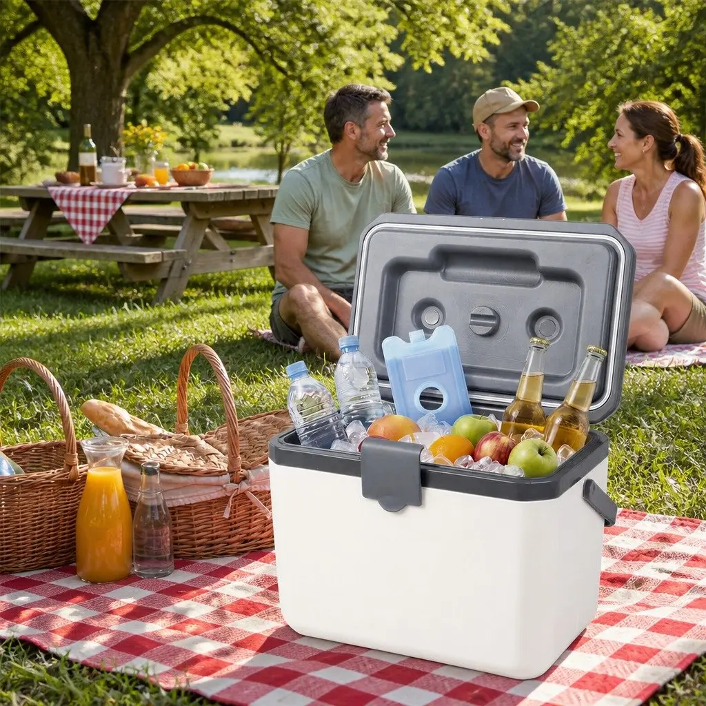 Insulated Cooler Box White Grey 6L Portable Food Storage Waterproof Interior Foldable Handle