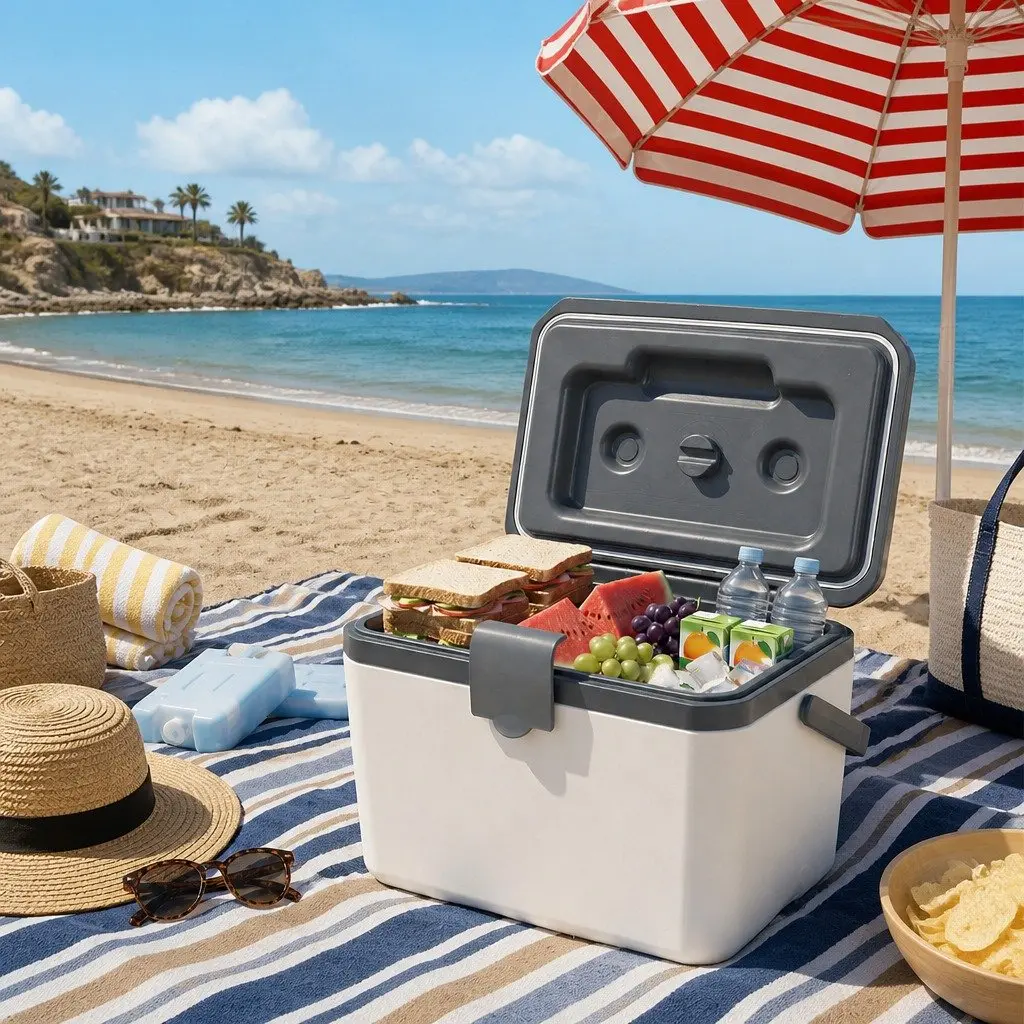 Insulated Cooler Box White Grey 6L Portable Food Storage Waterproof Interior Foldable Handle