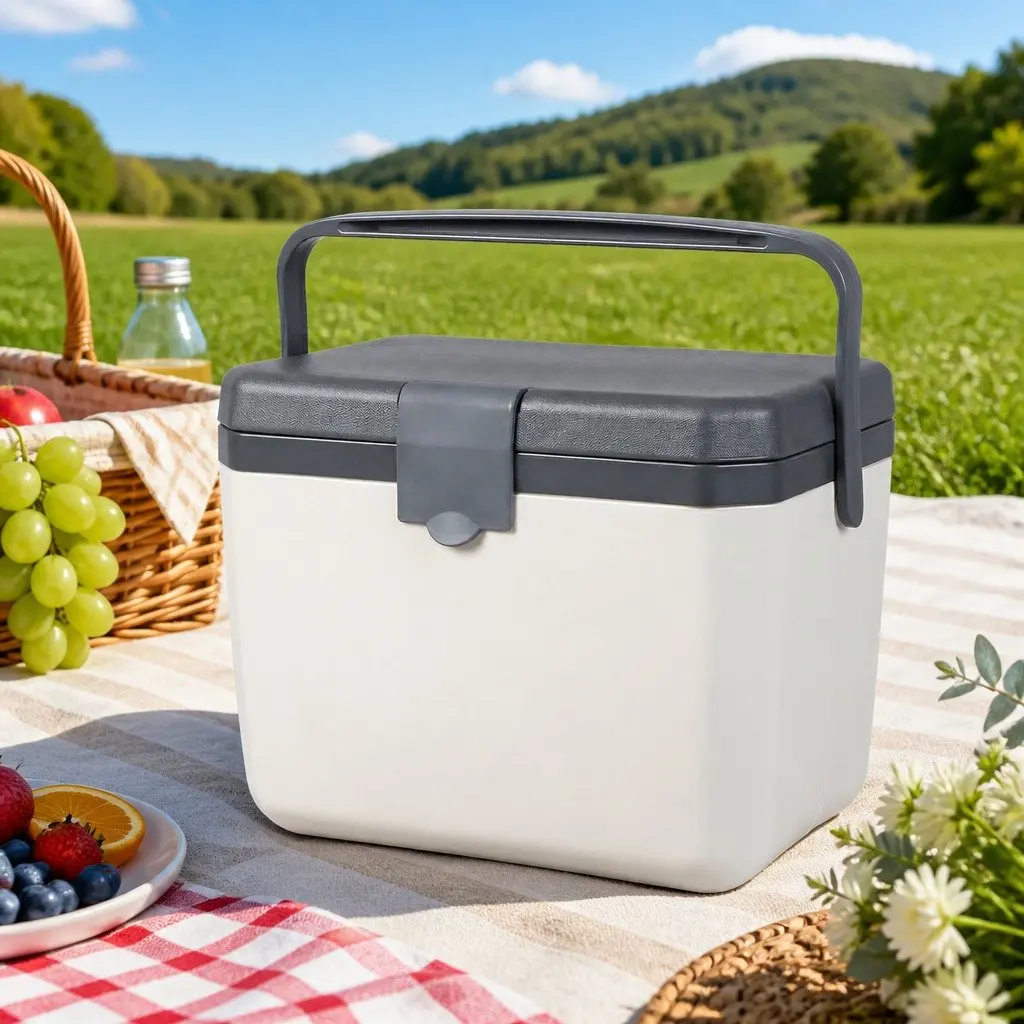 Insulated Cooler Box White Grey 6L Portable Food Storage Waterproof Interior Foldable Handle